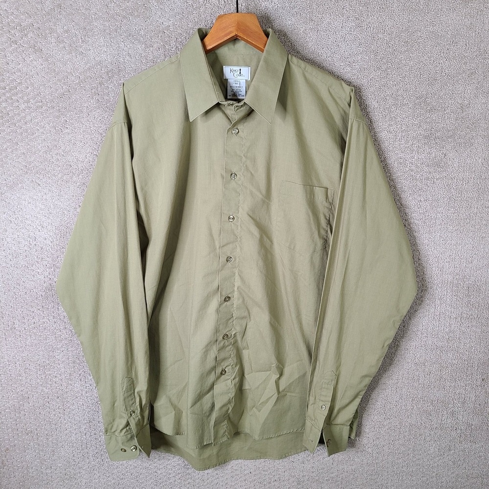 Kings Court Shirt Mens 17.5 39/0 Green Button Down Cotton Blend Long Sleeve
